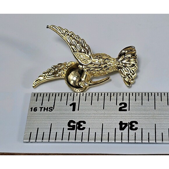 Vintage Gold Tone Hummingbird Bird Brooch Pin with Rhinestone Accents Jewelry - Picture 4 of 4